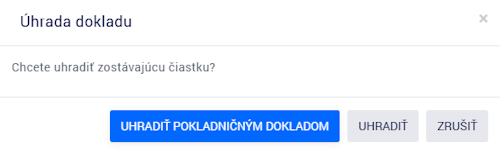 Dialógové okno Úhrada dokladu