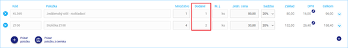 Dodané množstvo na objednávke